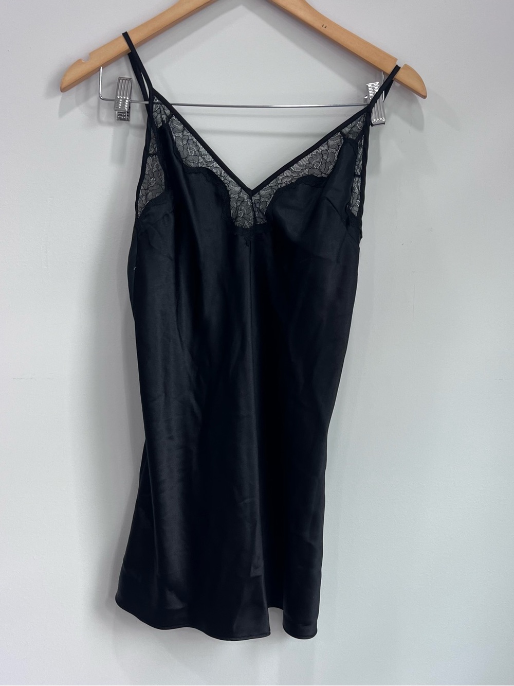 Victoria's Secret Black Satin Slip with Lace Trim